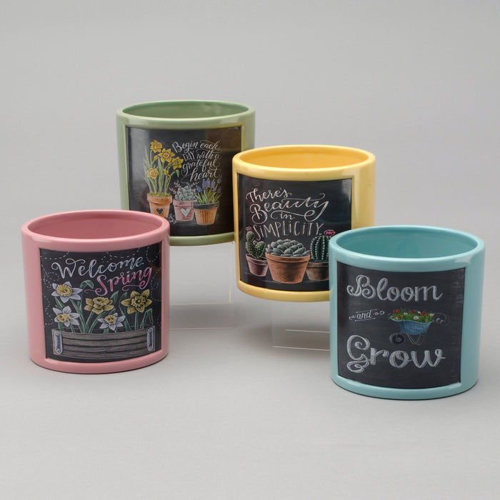 6 1/2" Cylinder Pot w/Spring Sayings - Assortment