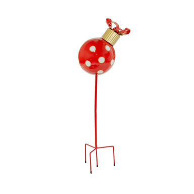 26 in Tall Round Polka Dotted Christmas Ball Ornament Garden Stakes - Red