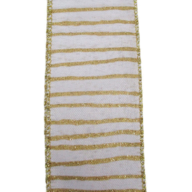 2.5 in Stripe Ribbon - White/Gold