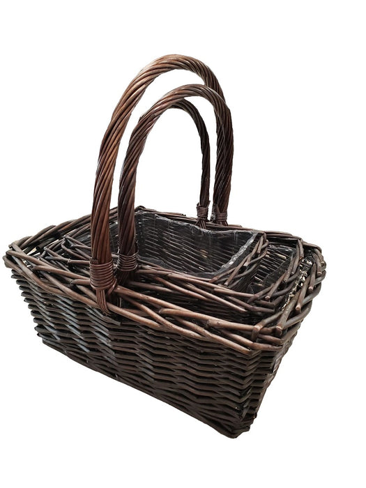 Set of 3 Black Cherry Willow Baskets - Rectangular