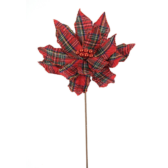 20 in Plaid Poinsettia Stem - Red/Multicolor