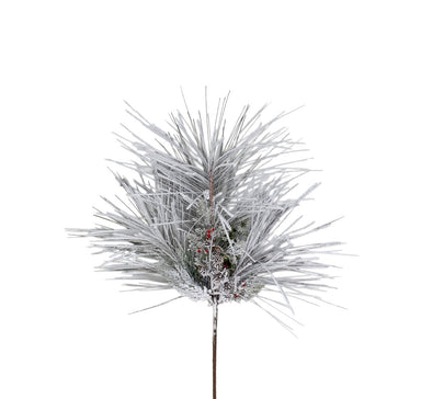 Flocked Long Needle Pine Spray w/Cedar, Berries & Cones - Green