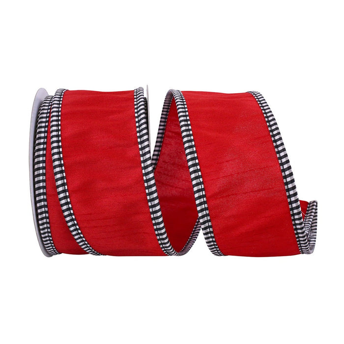 2 1/2 in Dupioni Check Edge Wired Edge Ribbon - Red