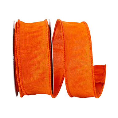 #9 Dupion Flame Wired Edge Ribbon - Tangerine