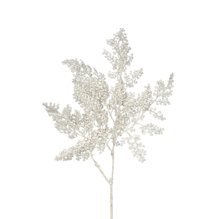 Glittered/Sequin Fern Leaves Spray - White