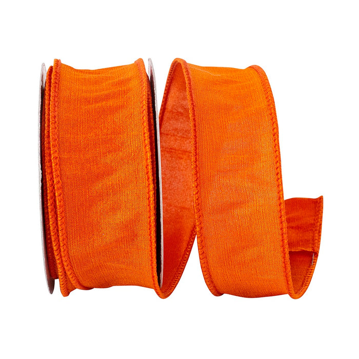 #9 Dupion Flame Wired Edge Ribbon - Tangerine