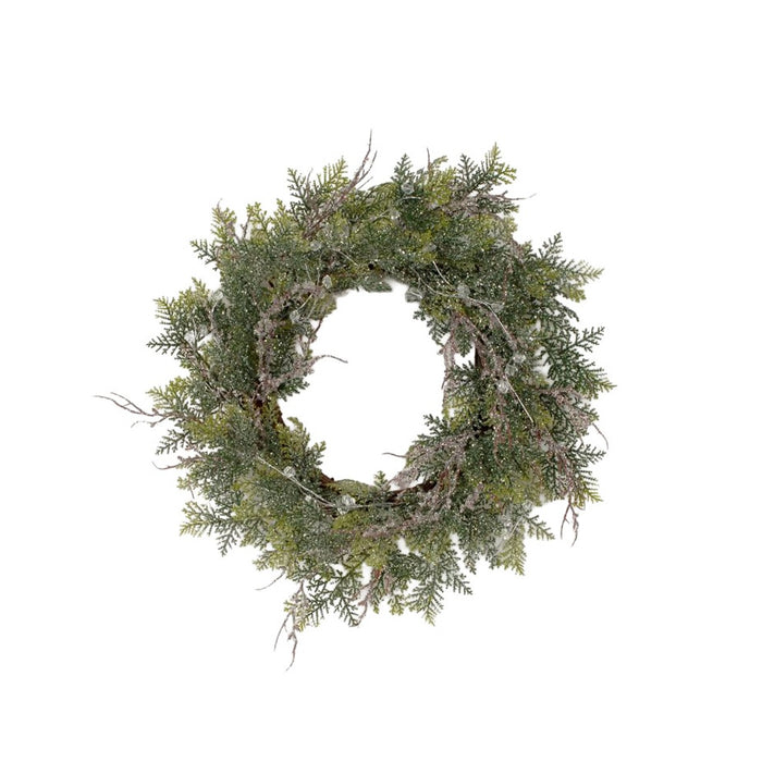 20" Washed Cedar Wreath w/Acrylic Ice