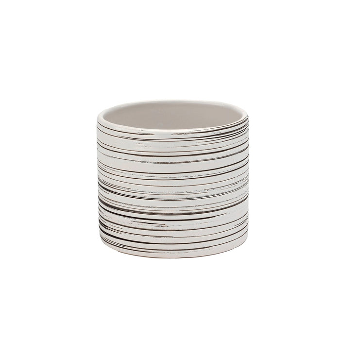 4 5/8 in Ceramic Scored Cylinder Pot - Grey/White