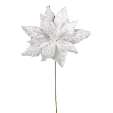 22 in Glitter Poinsettia Stem - White