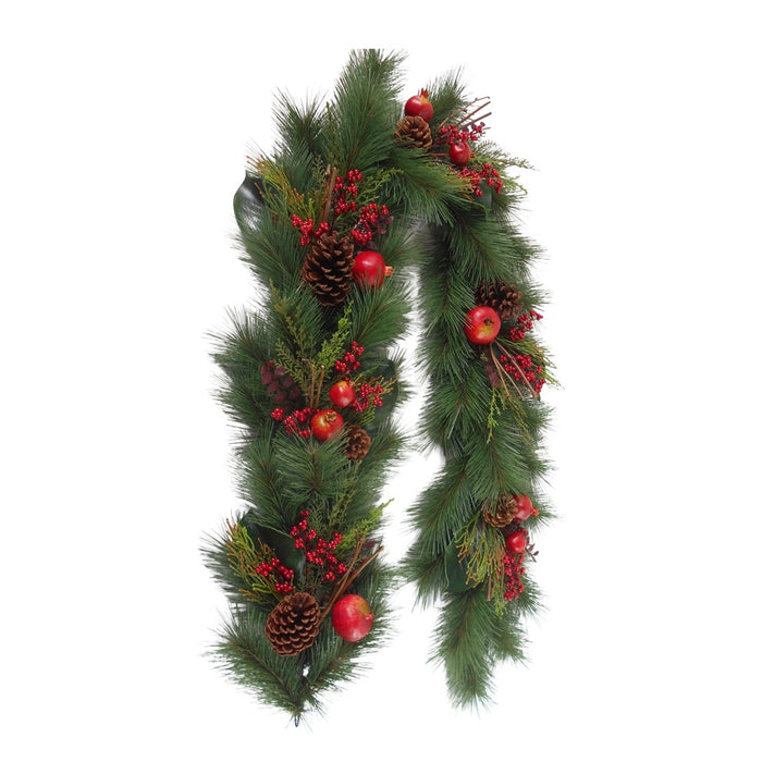 6 ft Longleaf Pine Garland w/Pomegranates