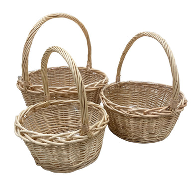 Set of 3 Peeled Full Willow Baskets w/Handle