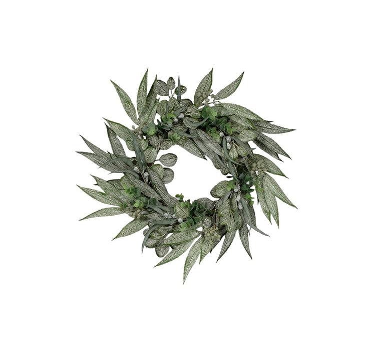 White Wash California Mixed Foliage Wreath - Green