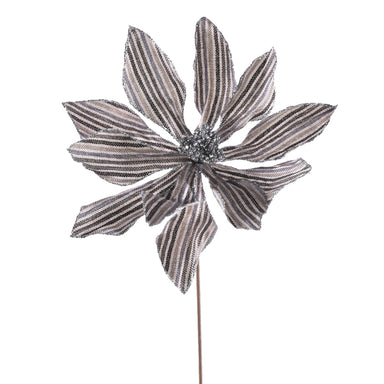 22" Stripe Poinsettia Stem - Grey/Brown