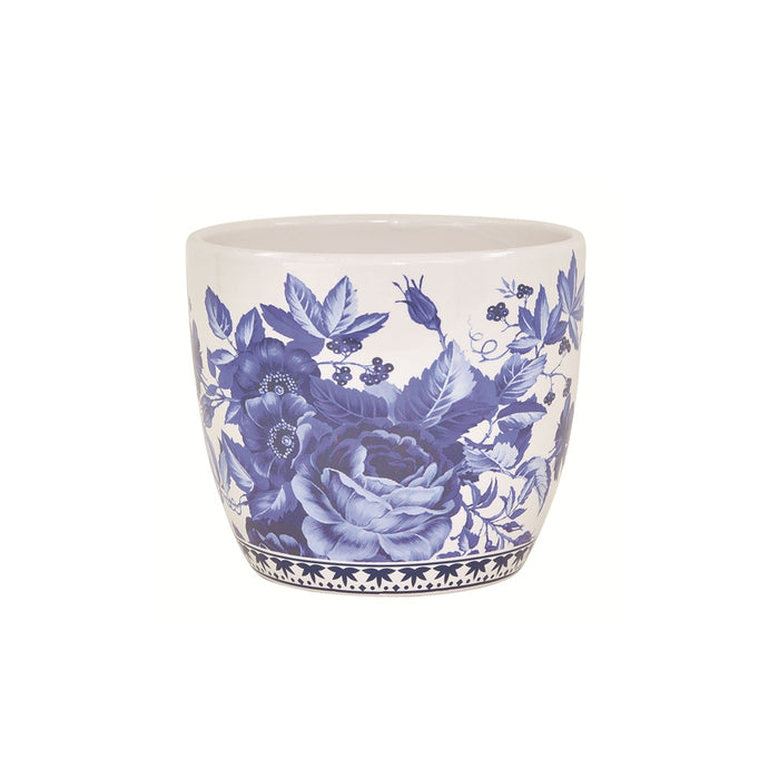 4.75 in White/Blue Floral Ceramic Pot