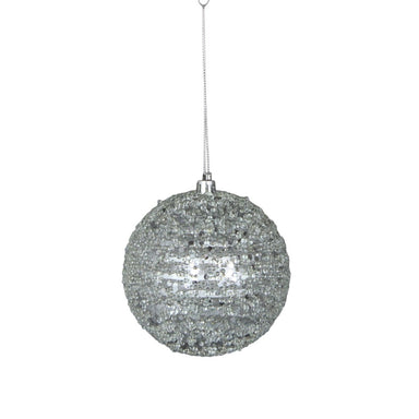 4 in Sequin Iced Ball Ornament - Silver