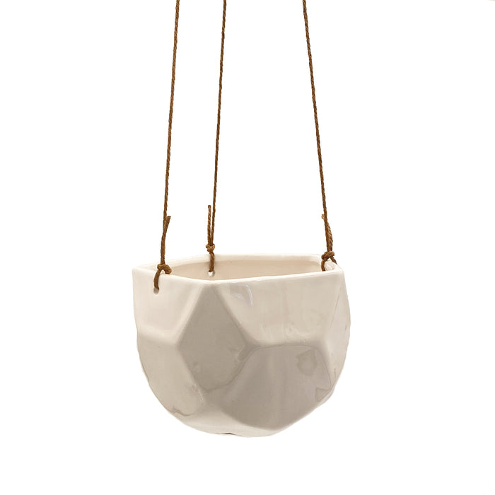 5 1/2" Dolomite Hexagonal Pot w/Cord Hanger - White