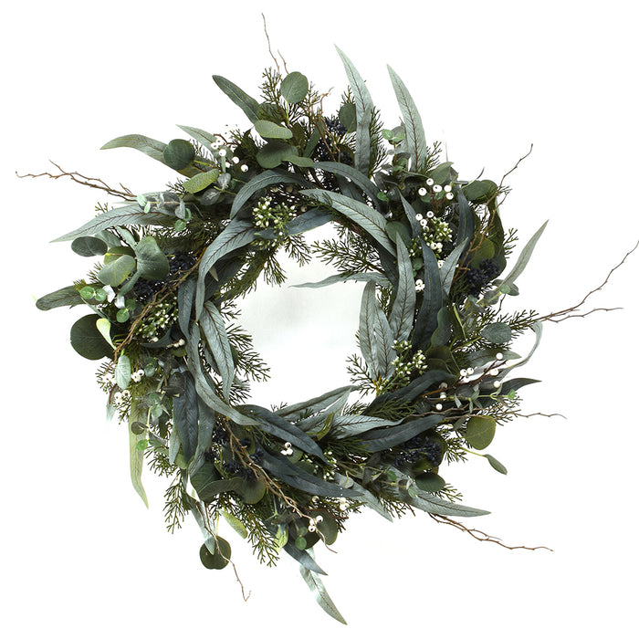 24" Mixed Foliage Berry Wreath - Green