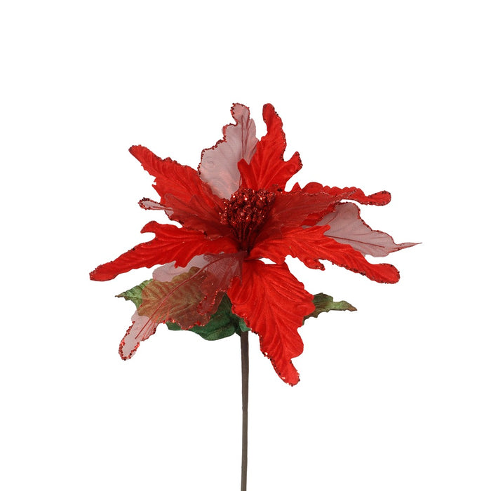 24 in Velvet/Sheer Poinsettia w/Sequin Edge - Red