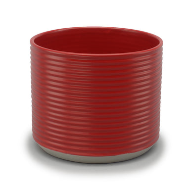 Horizontal Ribbed Round Pot - Red