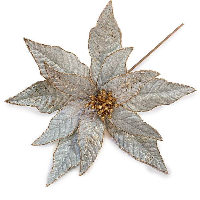 24" Velvet Poinsettia w/Glitter - Winter Green/Gold