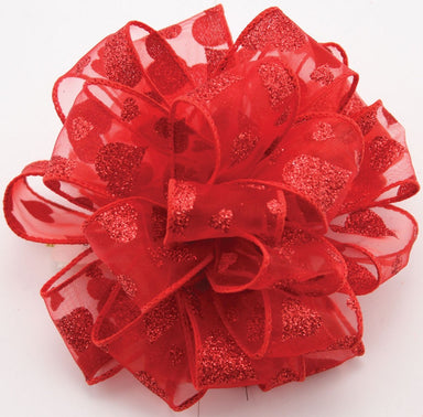 1 1/2 in Wired Heartsie Ribbon - Red