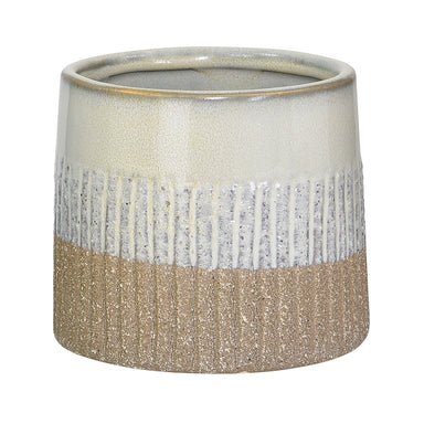 4" Round Ceramic Textured Pot - White/Tan