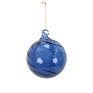 4 in Glass Swirl Ball Ornament - Blue