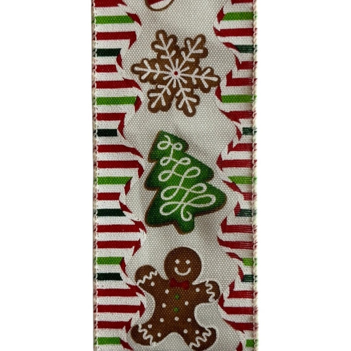 2.5 in Gingerbread Man Ribbon - Red/White/Green