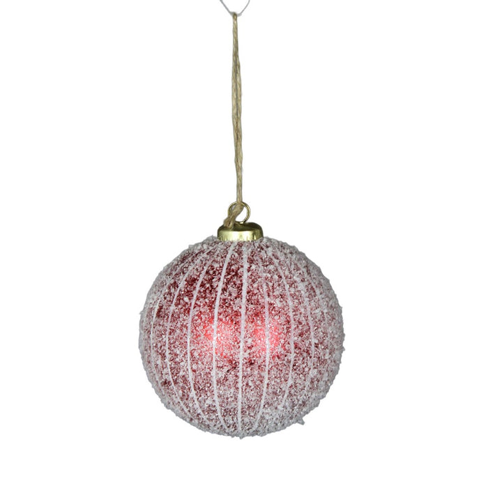4 in Snow Stripe Ball Ornament - Red