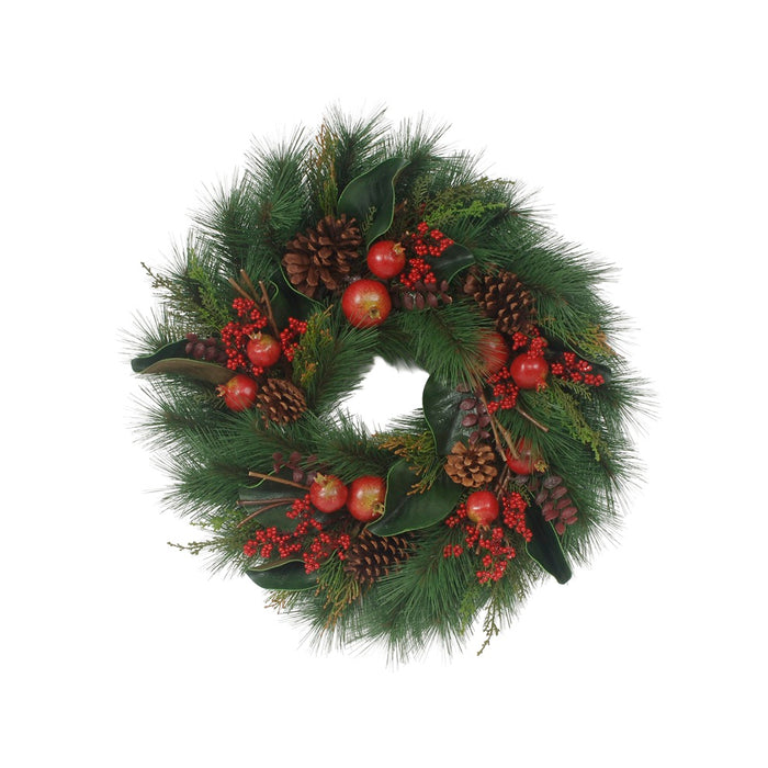 24 in Longleaf Pine Wreath w/Mixed Pomegranates