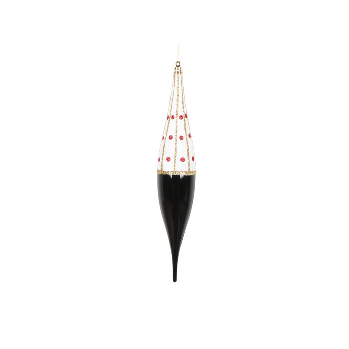 13 in Finial Ornament - Black/White/Red