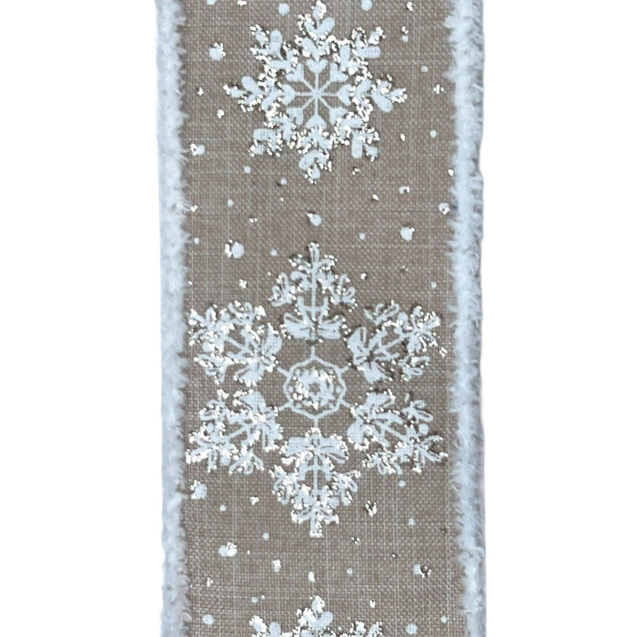 2.5 in Snowflake w/Fur Edge Ribbon - Natural/White