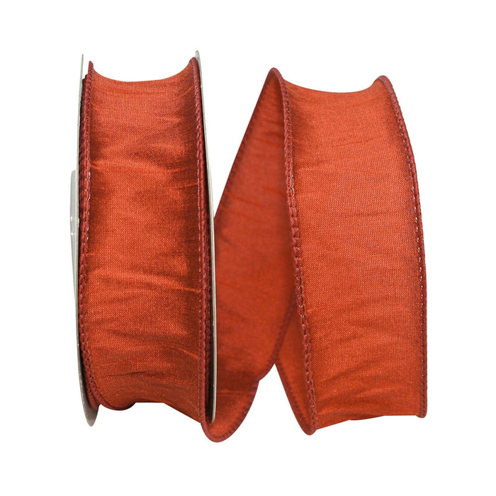 1 1/2 in Dupioni Supreme Wired Edge Ribbon - Rust