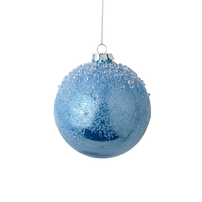 4 in Glass Ball Ornament w/Ice & Hanger - Blue