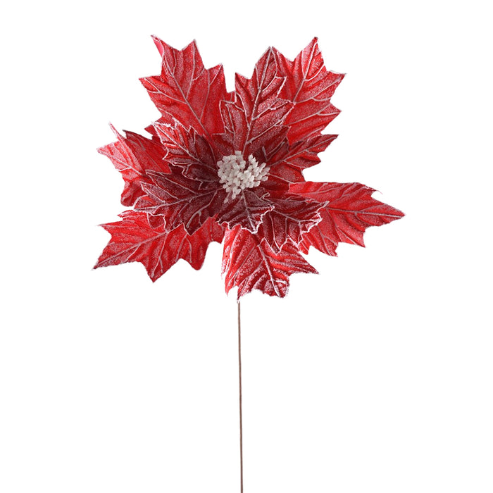 Frosted Poinsettia Stem - Red/White