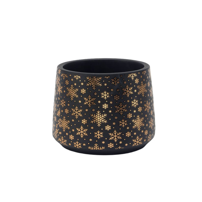 Snowflake Cement Tapered Pot - Black and Gold
