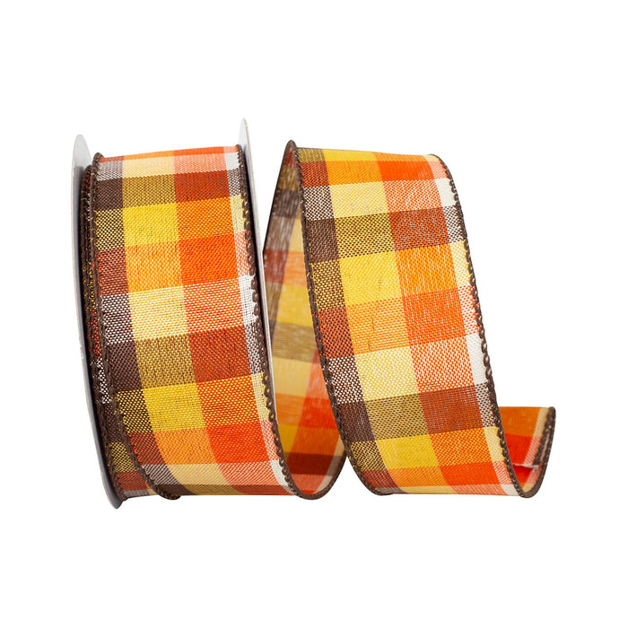 1 1/2 in Country Field Tonal Plaid Wired Edge Ribbon - Multicolor