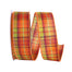 1 1/2 in Field Plaid Stitch Value Wired Edge Ribbon - Orange/Green