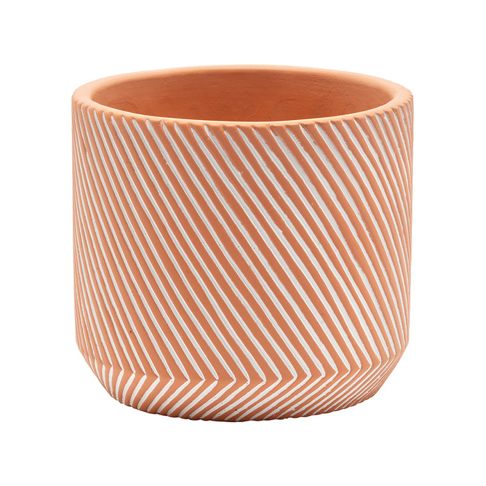 4.75" Orange Pot with Angled White Lines