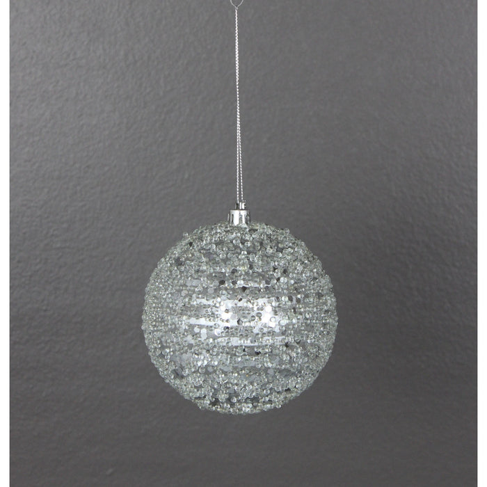 4 in Sequin Iced Ball Ornament - Silver