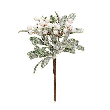 9 in Frosted Mistletoe Pick w/Styro Berries - White/Green