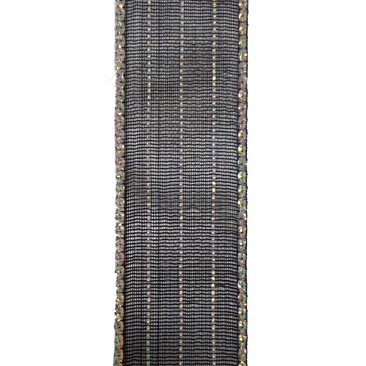 #3 Sheer Iridescent Stripe Ribbon - Black