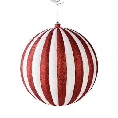 12" Stripe Glittered Ball - Red/White