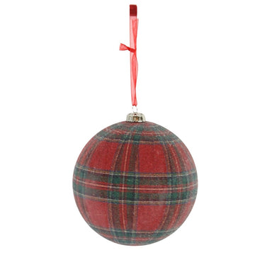 120 Mm Plaid Ball Ornament - Red/Green