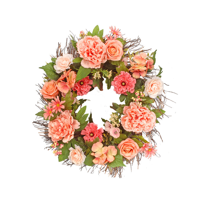 Polyester Mixed Peony/Rose/Zinnia Wreath