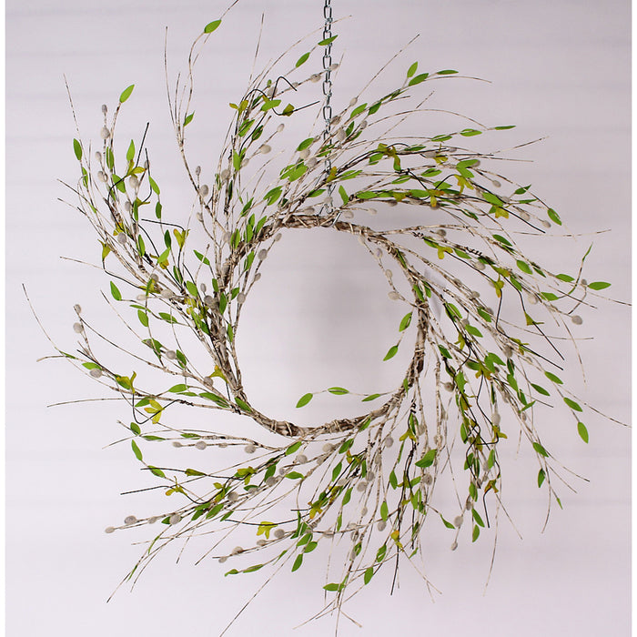 22" Bleached Pussy Willow Wreath - Natural