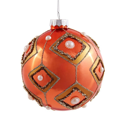 120 mm Pearl Ball Ornament - Orange/Gold