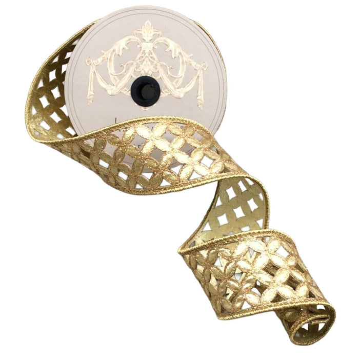 2.5 in Metallic Floral Ribbon - Gold