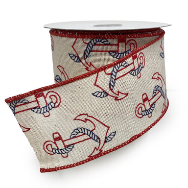 #40 Anchor w/Robe Wired Canvas Ribbon - Blue/Red