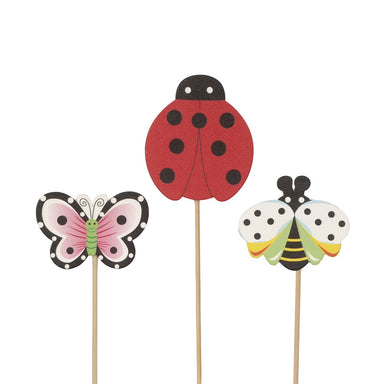 12 in Wood Pick Assortment - Butterfly, Bee, & Ladybug